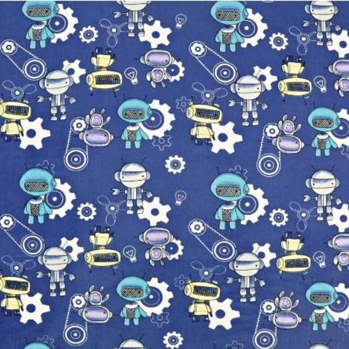 Tissu garçon petits robots bleu  50x80 cm