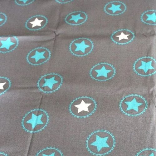 Tissu étoiles turquoise et gris 50x75 cm