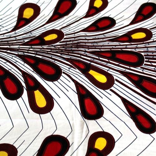 Tissu wax plumes rouge et jaune 50x55 cm
