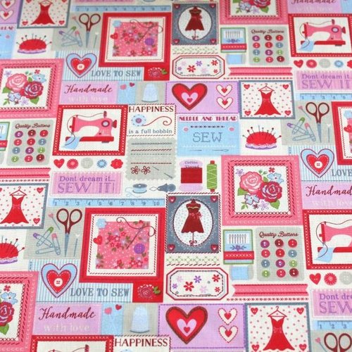 Tissu coton thème couture 50x80 cm