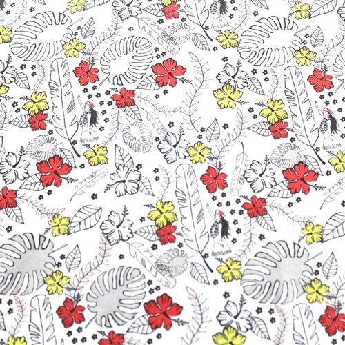 Tissu fleurs noir et blanc 50x70 cm