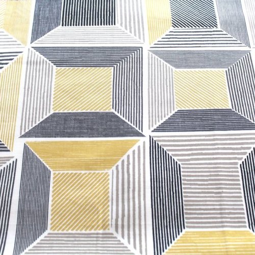 Tissu ameublement graphique jaune et gris 50x70 cm