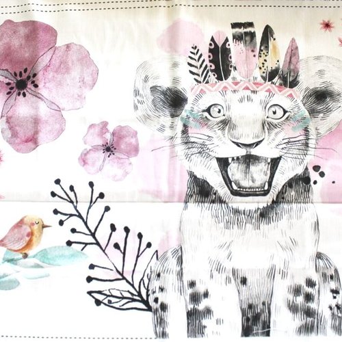 Tissu coton petit lion violet 41x31cm