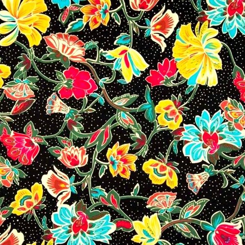 Tissu fleurs noir et multicolore 50x72 cm