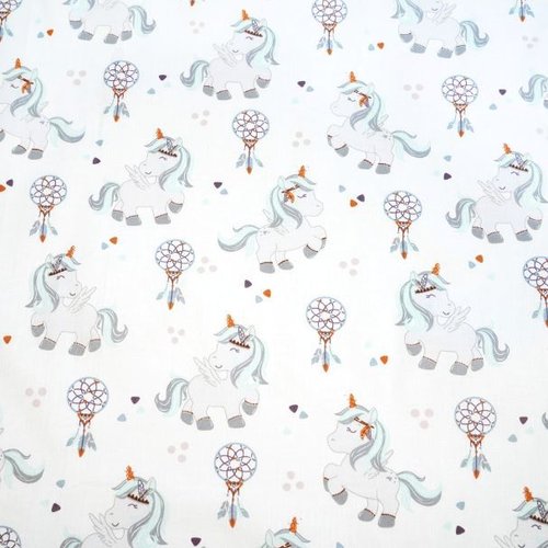 Tissu coton licornes et attrapes rêves 50x80 cm