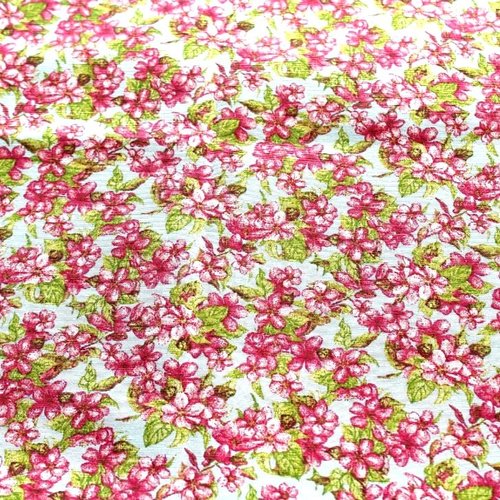Tissu ameublement fleurs bleu et rose 50x65 cm