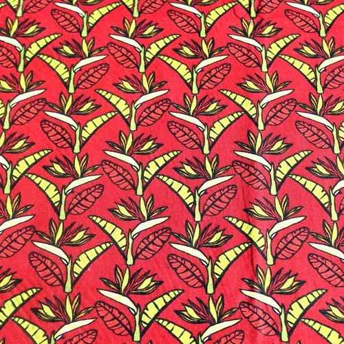 Tissu coton tropical rouge et jaune 50x70 cm
