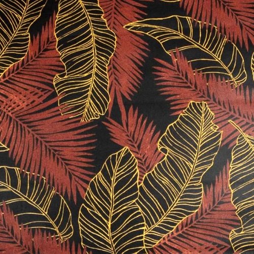 Tissu enduit tropical feuillages marron et noir 50x77 cm