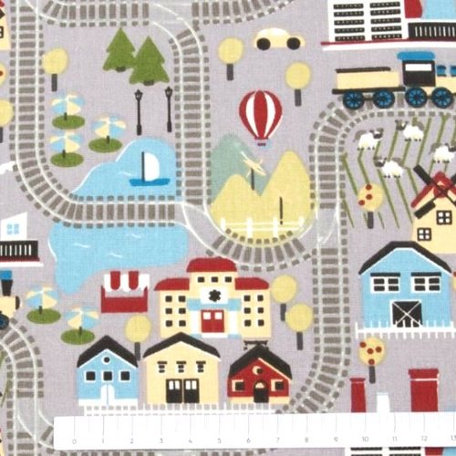 Tissu enfant circuit de trains 50x80cm