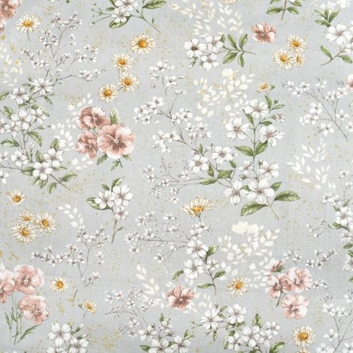 Tissu coton fleurs gris et multicolores 50x80 cm