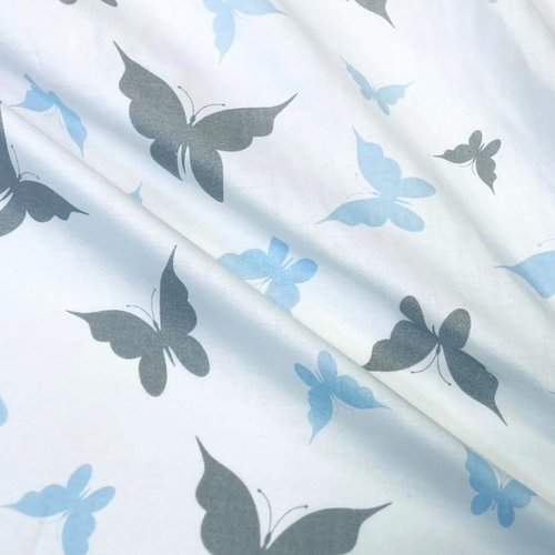 Tissu papillons bleu et gris 50x70 cm