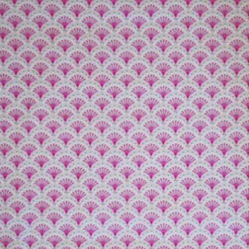 Tissu coton éventails gris et rose 50x75 cm