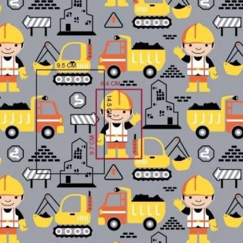 Tissu garçon chantier 50x79 cm