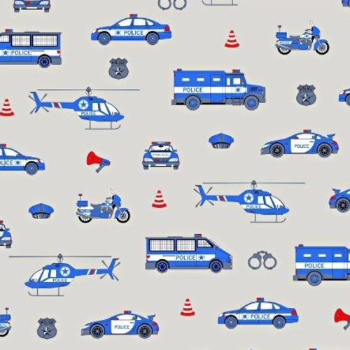 Tissu enfant police 50x80 cm