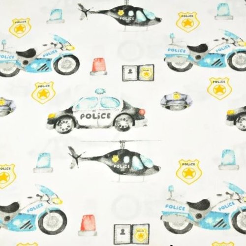 Tissu coton enfant police 50x80 cm