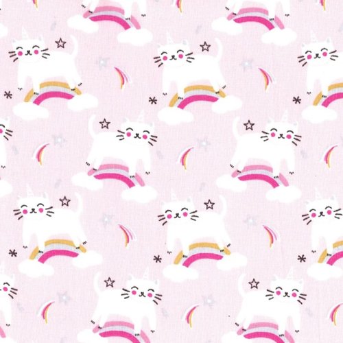 Tissu coton enfant chat licorne  50x77 cm