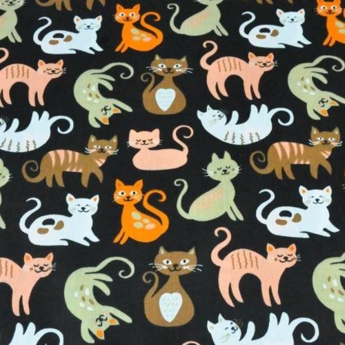 Tissu coton enfant chat noir et marron 50x78 cm