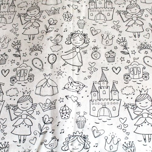 Tissu ameublement enfant princesses 48x75 cm