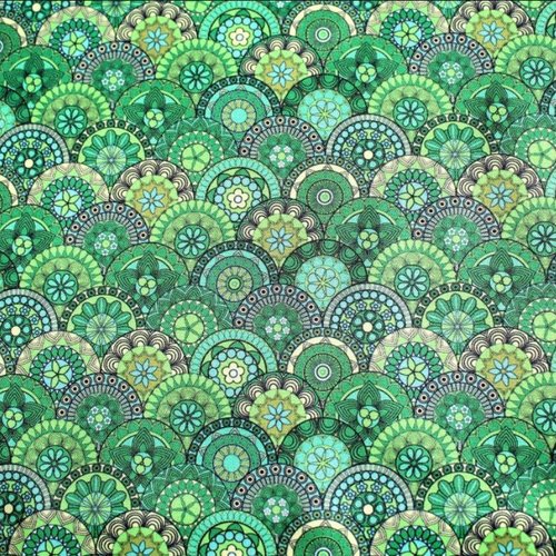 Tissu polyester mandalas vert 50x75cm