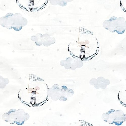 Tissu enfant petite souris sur la lune 50x80 cm