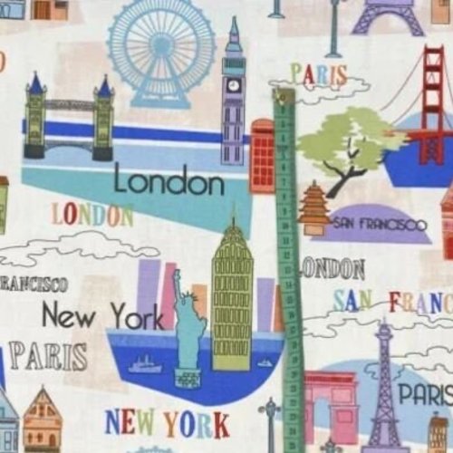 Tissu ameublement villes du monde 50x70 cm