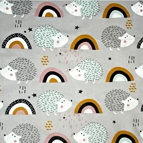 Tissu hérissons et arc en ciel 50x80cm