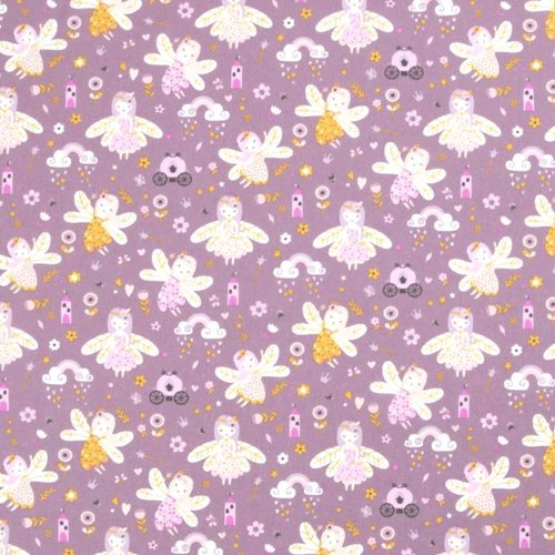 Tissu fées mauve et orange 56x72 cm