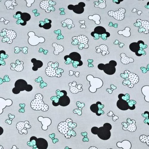 Tissu coton minnie menthe et gris 50x80cm