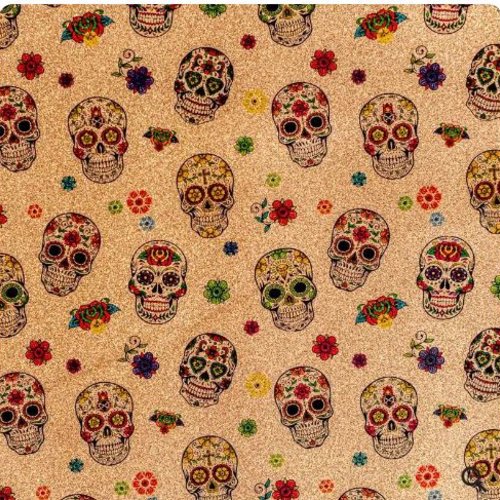 Simili cuir or tête de mort 50x70cm