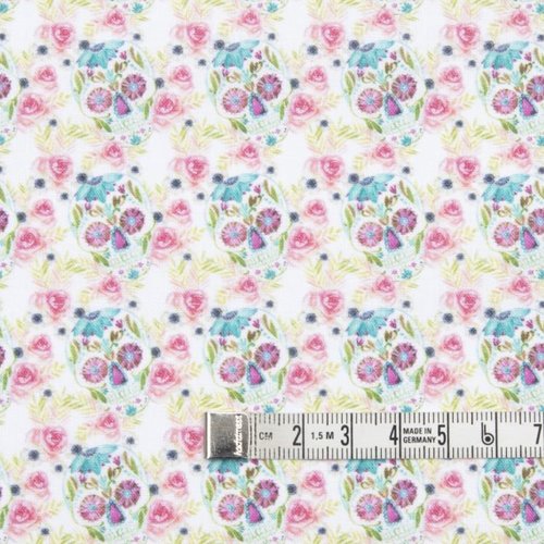 Tissu têtes de mort et fleurs multicolores 50x70cm