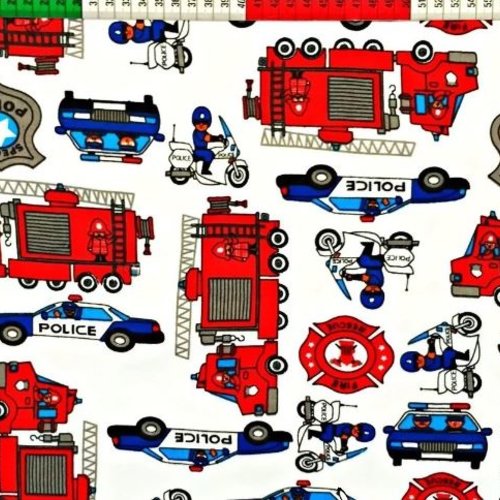 Tissu coton police et pompier 50x80cm