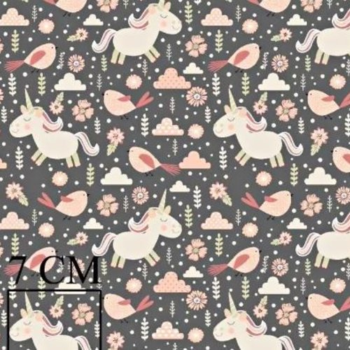 Tissu coton enfant licornes marron et rose 50x80 cm