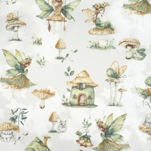 Tissu petites fées vert et blanc 50x80 cm