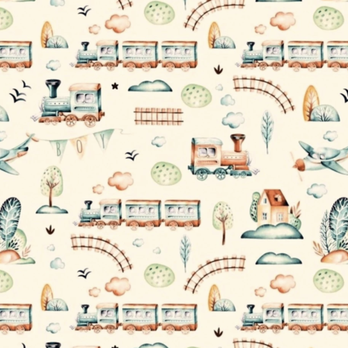 Tissu enfant trains 50x80cm