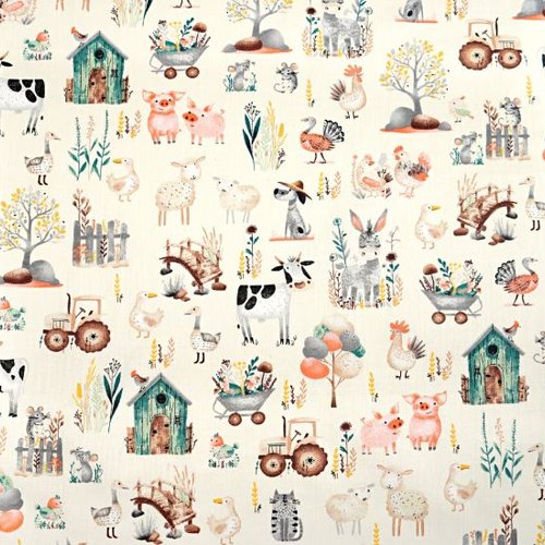 Tissu enfant animaux de la ferme 50x80cm