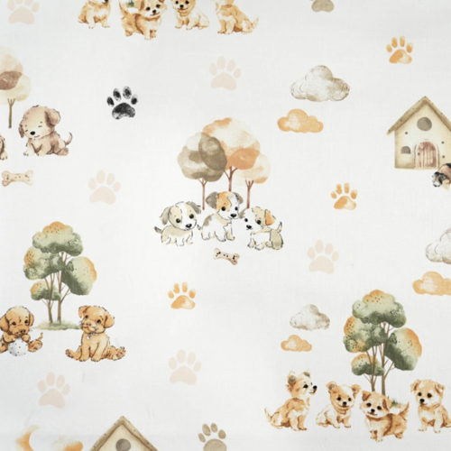 Tissu coton chiots blanc et beige 50x80 cm
