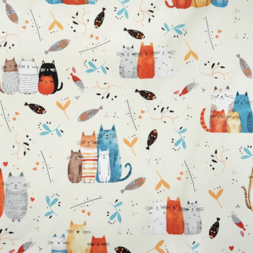Tissu coton chats multicolores 50x80 cm