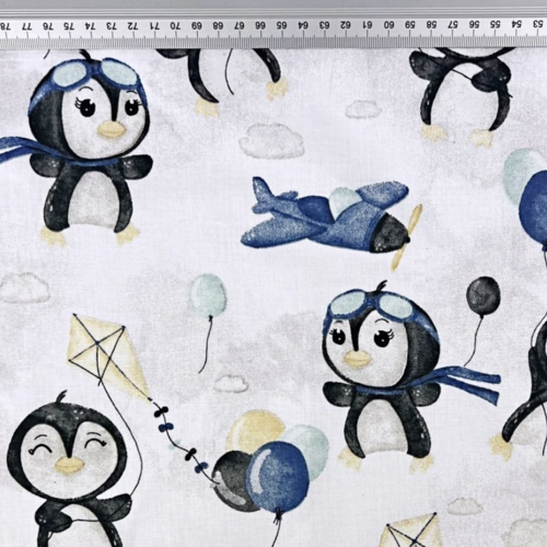 Tissu enfant pingouins bleu 50x80cm