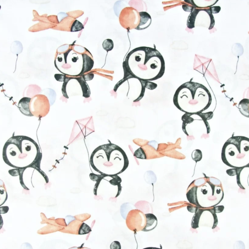 Tissu enfant pingouins rose 50x80cm