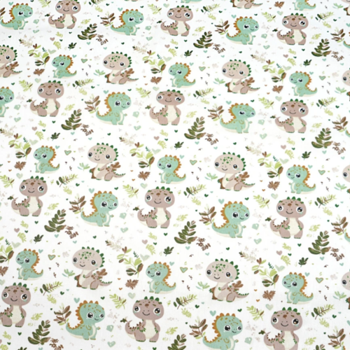 Tissu dinosaures taupe et vert 50x80cm