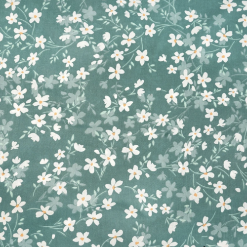 Tissu coton fleurs sauge et blanc 50x80 cm