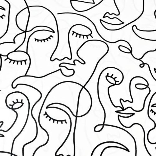 Tissu coton déco visages noir et blanc 50x80 cm