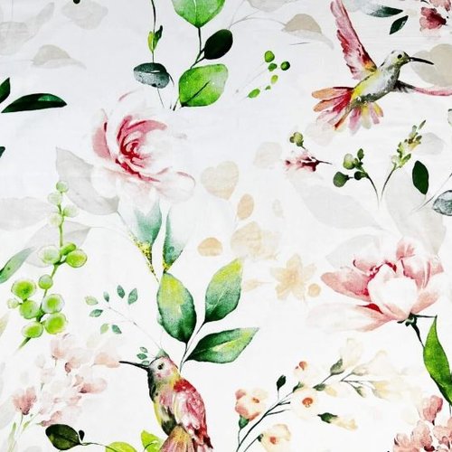 Tissu coton colibris et fleurs 50x70cm