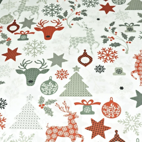 Tissu coton noël gris et rouge 50x80cm