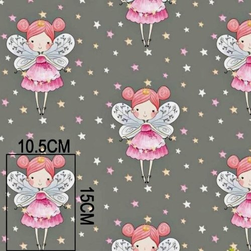 Tissu fées rose et gris 50x80 cm