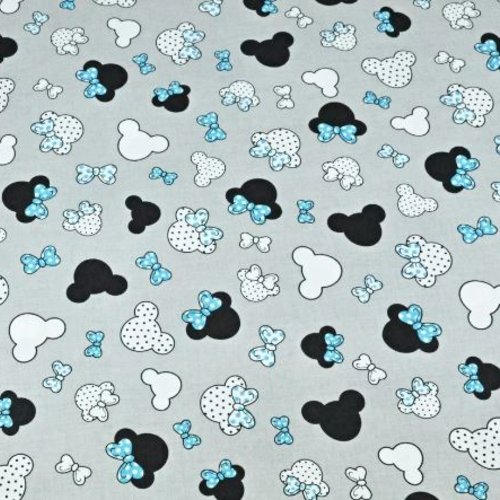 Tissu coton enfant minnie turquoise et gris 50x80cm
