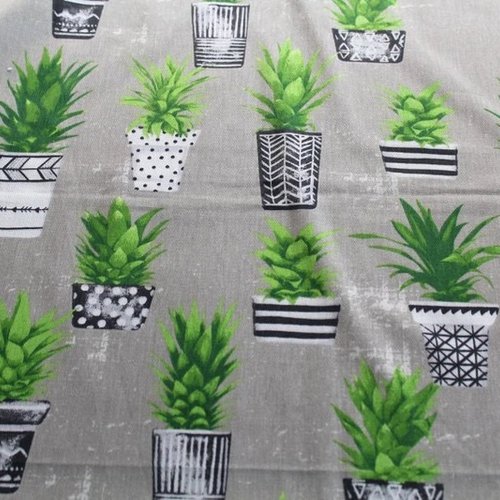Tissu ameublement  50x70 cm plantes en pot