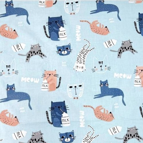 Tissu coton chats bleu 50x80 cm