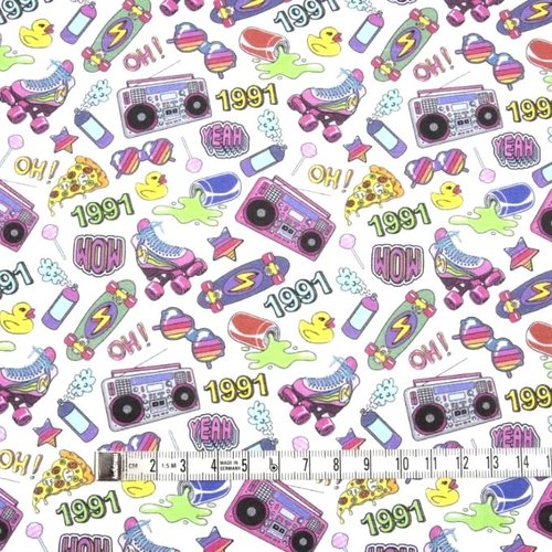 Tissu coton fille radio et rollers 50x69cm
