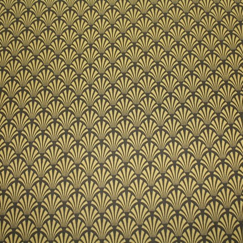 Tissu coton éventails moutarde et marron 50x74 cm